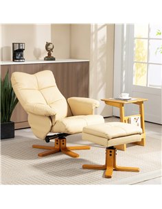 HOMCOM PU Leather Swivel Recliner Chair with Footstool, Wooden Base and Storage for Living Room, Beige 2