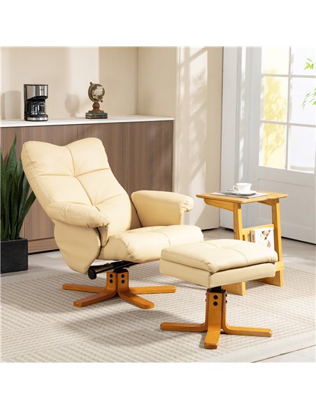 HOMCOM PU Leather Swivel Recliner Chair with Footstool, Wooden Base and Storage for Living Room, Beige - pic 167186 | FastDaddyshop