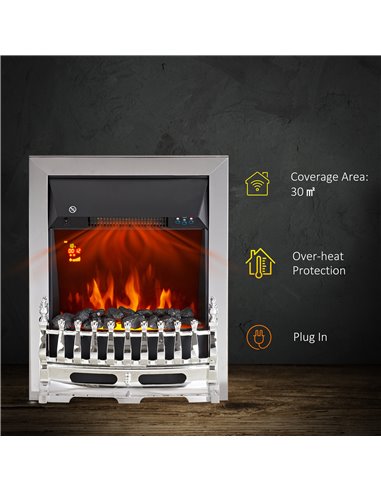 Homcom Contemporary Electric Fireplace with Glass View, LED Lighting, Remote Control, 1000W/2000W