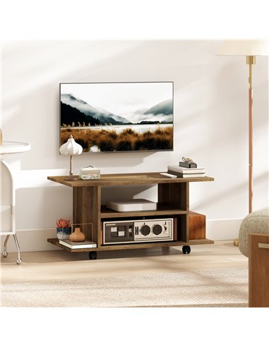HOMCOM Modern TV Cabinet Stand Storage Shelves Table Mobile Bedroom Furniture Bookshelf Bookcase Walnut