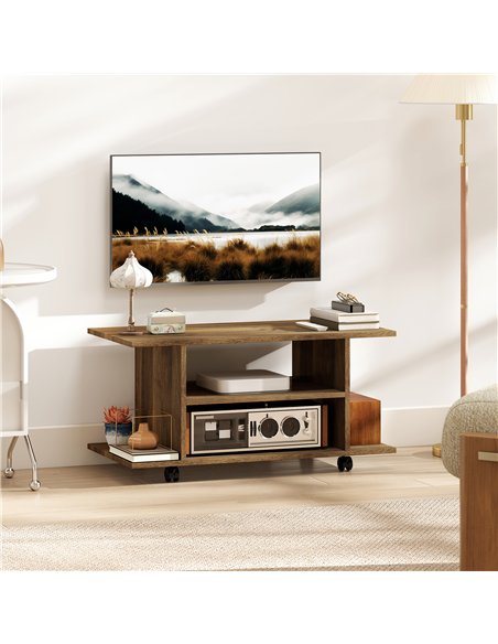 HOMCOM Modern TV Cabinet Stand Storage Shelves Table Mobile Bedroom Furniture Bookshelf Bookcase Walnut - pic 167195 | FastDaddyshop