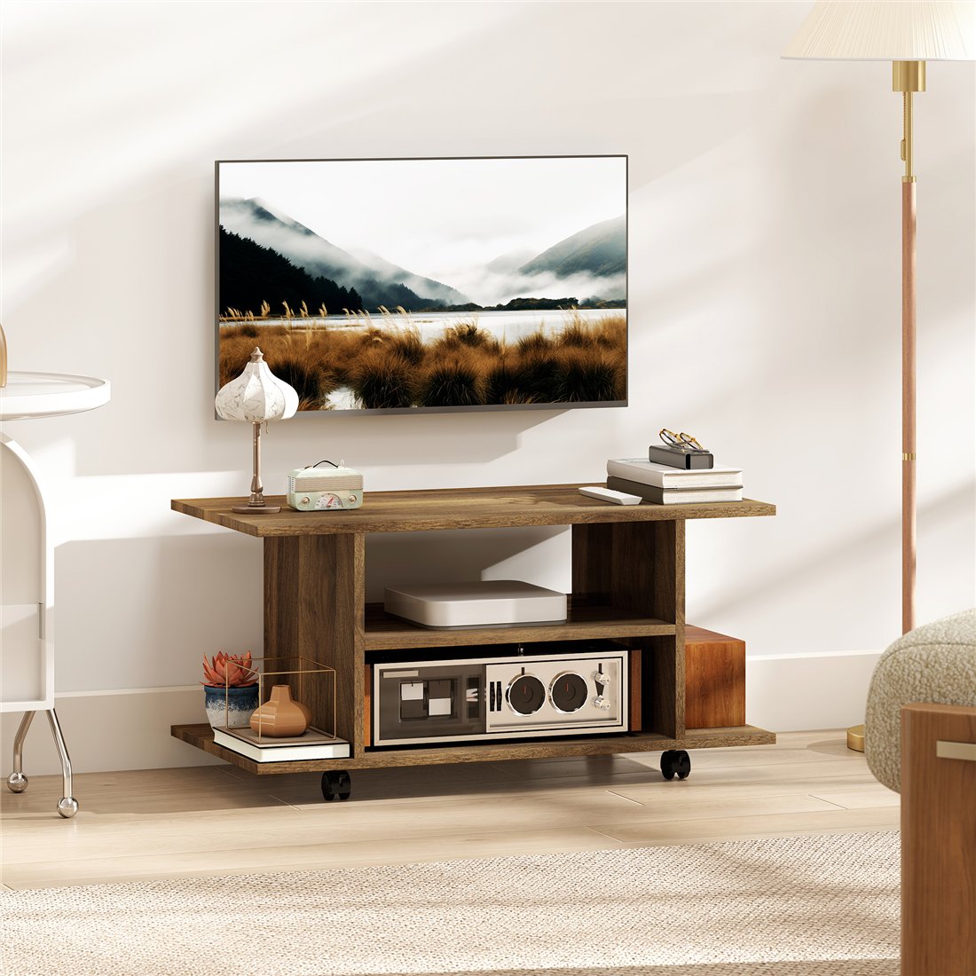 HOMCOM Modern Walnut TV Cabinet Stand with Storage Shelves 83B-100V00WN pic1