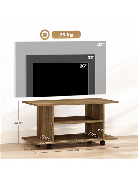 HOMCOM Modern TV Cabinet Stand Storage Shelves Table Mobile Bedroom Furniture Bookshelf Bookcase Walnut - pic 167196 | FastDaddyshop