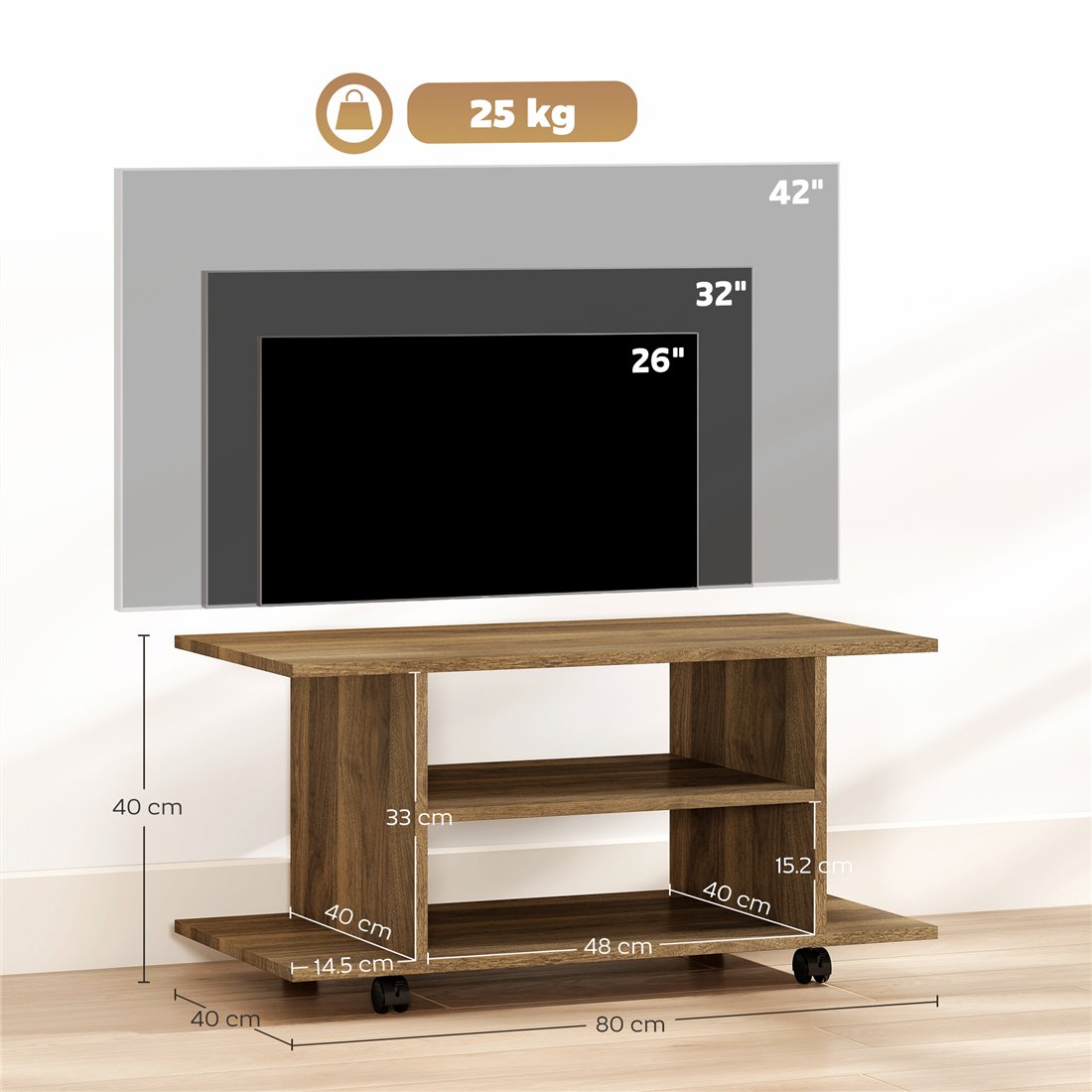 HOMCOM Modern Walnut TV Cabinet Stand with Storage Shelves 83B-100V00WN pic2