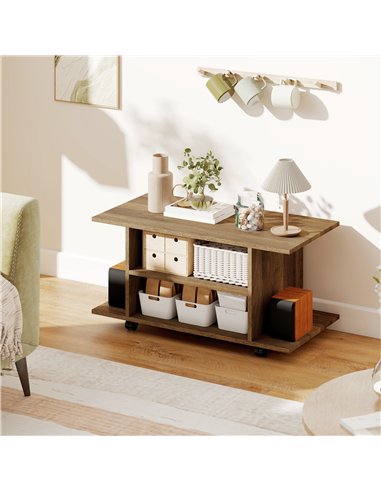 HOMCOM Modern TV Cabinet Stand Storage Shelves Table Mobile Bedroom Furniture Bookshelf Bookcase Walnut