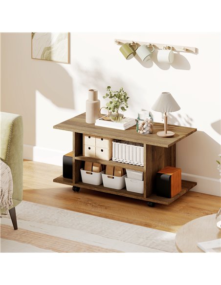 HOMCOM Modern TV Cabinet Stand Storage Shelves Table Mobile Bedroom Furniture Bookshelf Bookcase Walnut - pic 167202 | FastDaddyshop