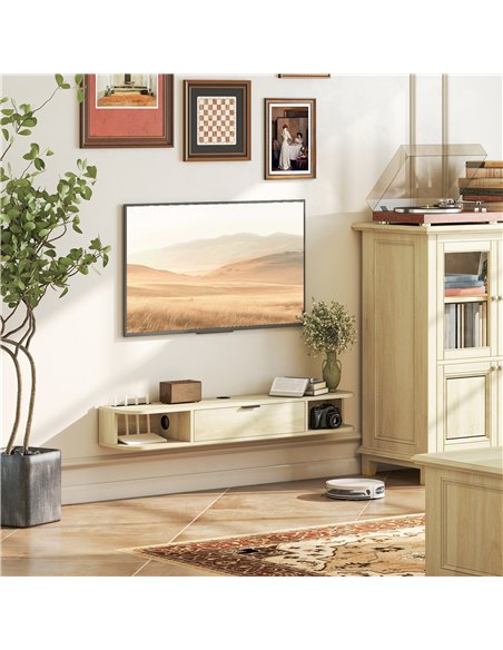 HOMCOM 120 cm Floating TV Unit for TVs up to 50 Inch - Natural - pic 167204 | FastDaddyshop