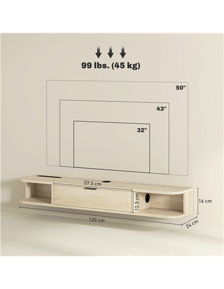 HOMCOM 120 cm Floating TV Unit for TVs up to 50 Inch - Natural - pic 167205 | FastDaddyshop