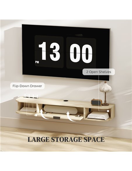 HOMCOM 120 cm Floating TV Unit for TVs up to 50 Inch - Natural - pic 167207 | FastDaddyshop