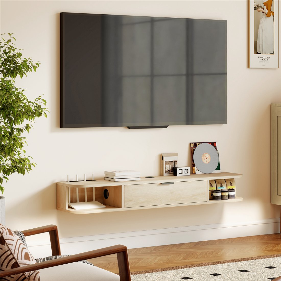 HOMCOM 120 cm Floating TV Unit for TVs up to 50 Inch Natural 83B-528V00ND pic1