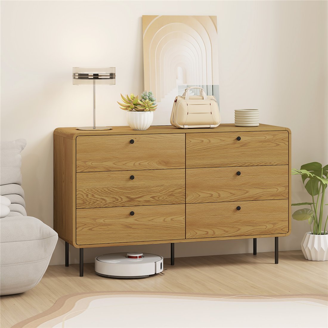 HOMCOM 6 Drawer Chest of Drawers Oak 83D-061V00AK pic1