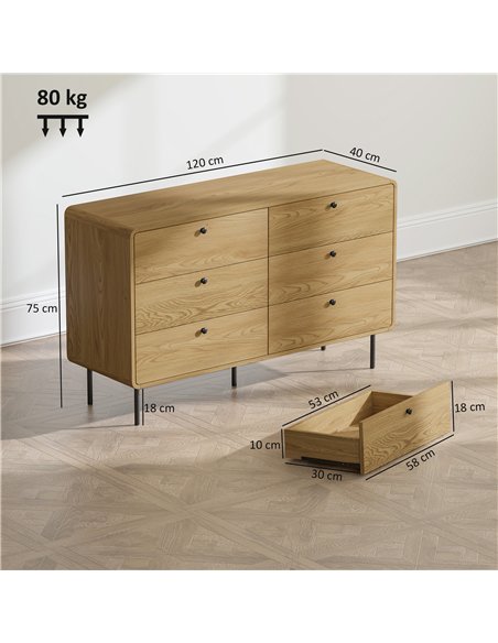 HOMCOM Chest of Drawers, 6 Drawer Dresser - Oak - pic 167223 | FastDaddyshop