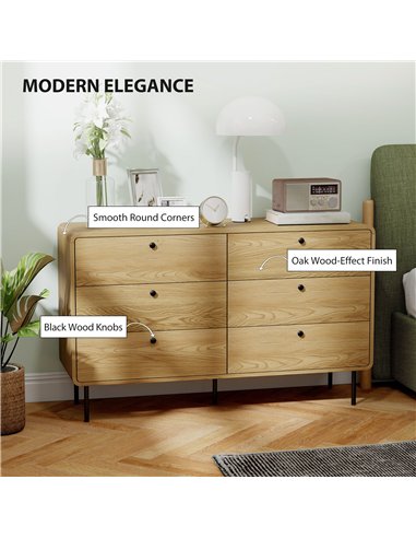 HOMCOM Chest of Drawers, 6 Drawer Dresser - Oak