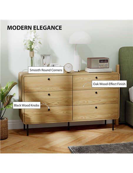 HOMCOM Chest of Drawers, 6 Drawer Dresser - Oak - pic 167225 | FastDaddyshop