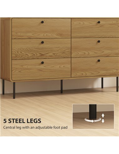 HOMCOM Chest of Drawers, 6 Drawer Dresser - Oak