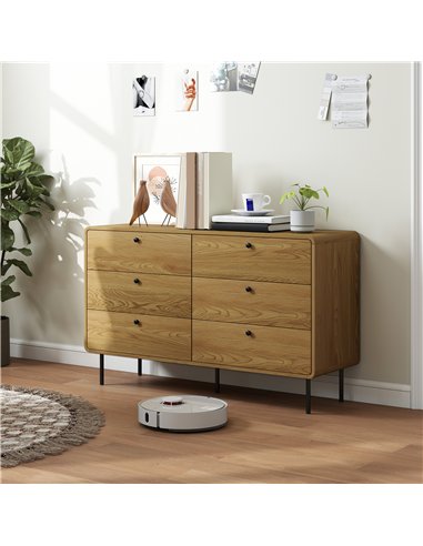 HOMCOM Chest of Drawers, 6 Drawer Dresser - Oak