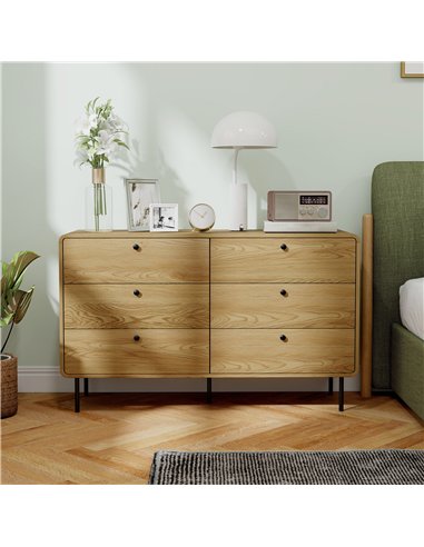 HOMCOM Chest of Drawers, 6 Drawer Dresser - Oak