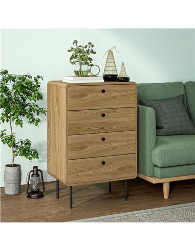 HOMCOM Modern Chest of Drawers with 4 Drawers - Oak