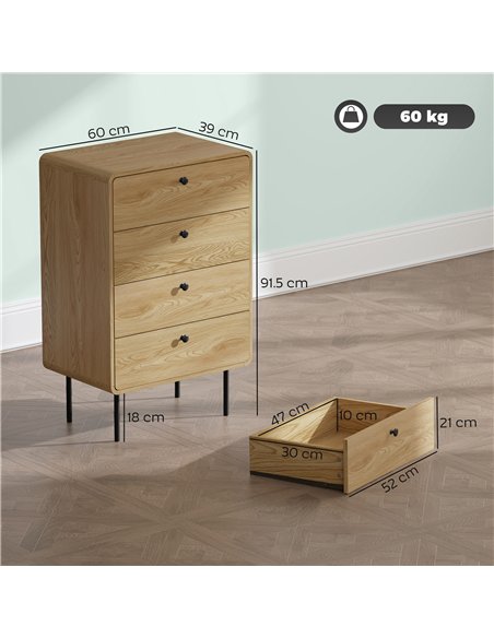 HOMCOM Modern Chest of Drawers with 4 Drawers - Oak - pic 167232 | FastDaddyshop