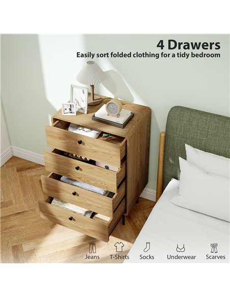 HOMCOM Modern Chest of Drawers with 4 Drawers - Oak - pic 167233 | FastDaddyshop