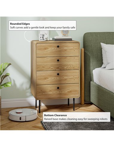 HOMCOM Modern Chest of Drawers with 4 Drawers - Oak