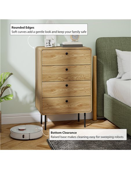 HOMCOM Modern Chest of Drawers with 4 Drawers - Oak - pic 167234 | FastDaddyshop