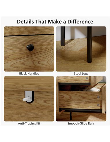 HOMCOM Modern Chest of Drawers with 4 Drawers - Oak