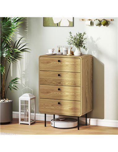 HOMCOM Modern Chest of Drawers with 4 Drawers - Oak