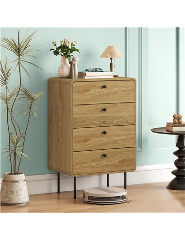 HOMCOM Modern Chest of Drawers with 4 Drawers - Oak