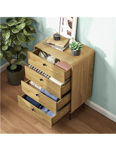 HOMCOM Modern Chest of Drawers with 4 Drawers - Oak
