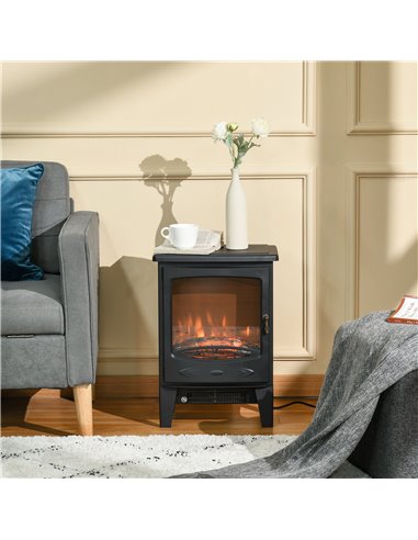 Homcom Electric Fireplace Heater with LED Flame Effect, Overheat Safety Protection, 900W/1800W, Black