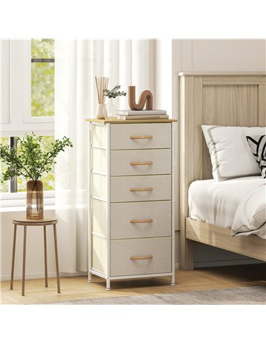 HOMCOM Chest of Five Fabric Drawers - Beige