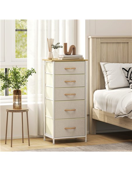 HOMCOM Chest of Five Fabric Drawers - Beige - pic 167240 | FastDaddyshop