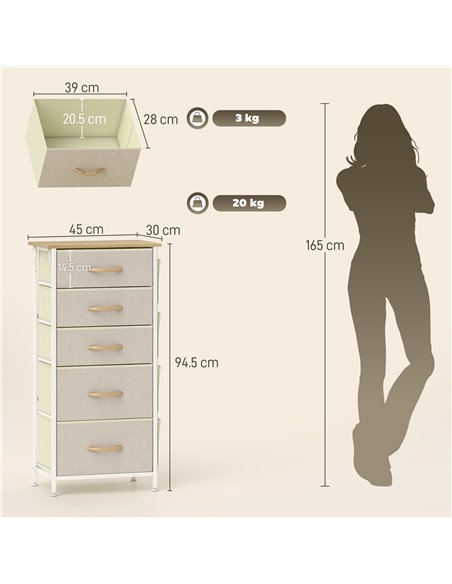 HOMCOM Chest of Five Fabric Drawers - Beige - pic 167241 | FastDaddyshop