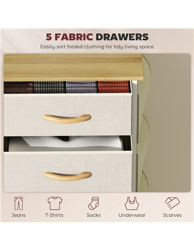 HOMCOM Chest of Five Fabric Drawers - Beige
