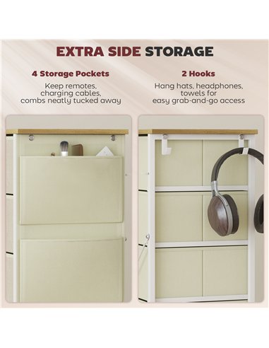 HOMCOM Chest of Five Fabric Drawers - Beige