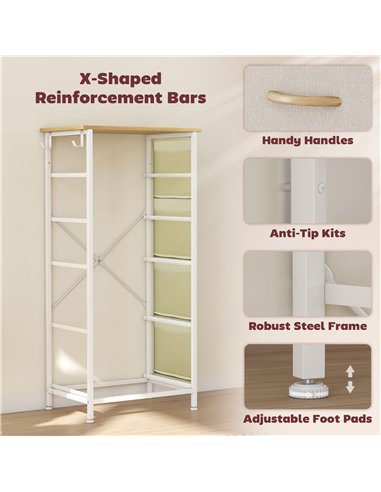 HOMCOM Chest of Five Fabric Drawers - Beige