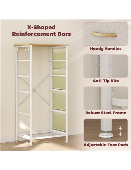 HOMCOM Chest of Five Fabric Drawers - Beige - pic 167245 | FastDaddyshop