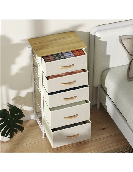 HOMCOM Chest of Five Fabric Drawers - Beige - pic 167246 | FastDaddyshop