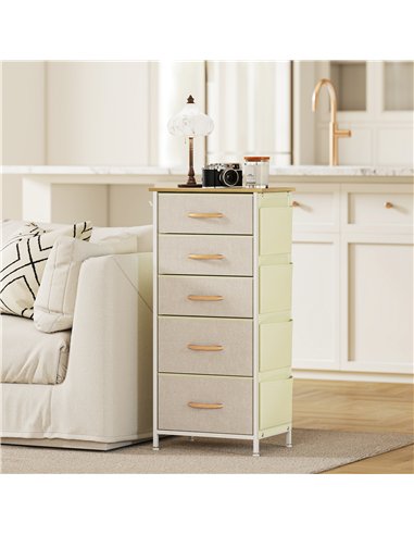 HOMCOM Chest of Five Fabric Drawers - Beige