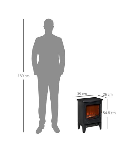 Homcom Electric Fireplace Heater with LED Flame Effect, Overheat Safety Protection, 900W/1800W, Black