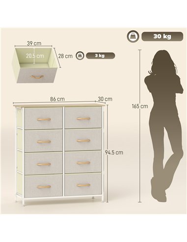 HOMCOM Chest of Eight Fabric Drawers - Beige