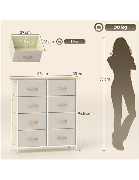 HOMCOM Chest of Eight Fabric Drawers - Beige - pic 167250 | FastDaddyshop