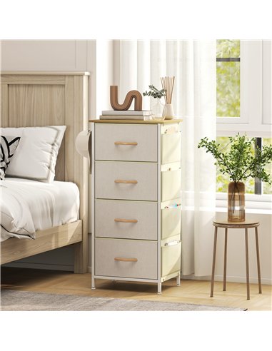 HOMCOM Chest of Four Fabric Drawers - Beige