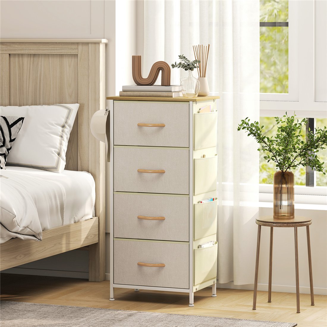 HOMCOM Chest of Four Fabric Drawers Beige 83D-064V00BG pic1