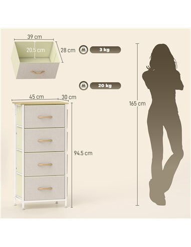 HOMCOM Chest of Four Fabric Drawers - Beige