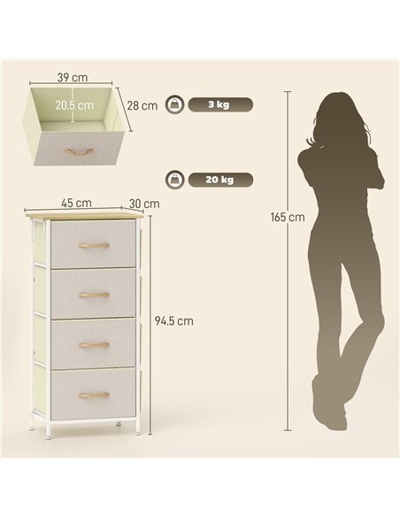 HOMCOM Chest of Four Fabric Drawers - Beige - pic 167259 | FastDaddyshop