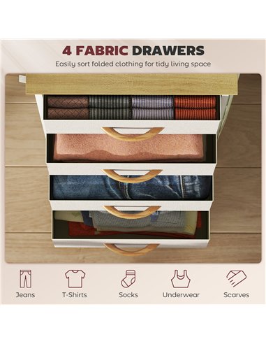 HOMCOM Chest of Four Fabric Drawers - Beige