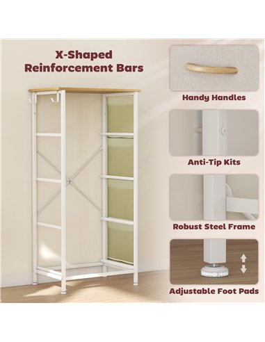 HOMCOM Chest of Four Fabric Drawers - Beige
