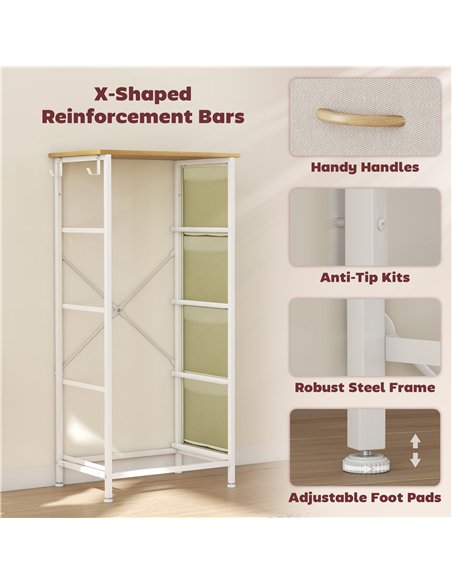 HOMCOM Chest of Four Fabric Drawers - Beige - pic 167263 | FastDaddyshop